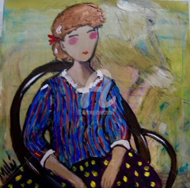 Pintura intitulada "menina sentada blus…" por Milu Petersen, Obras de arte originais, Acrílico