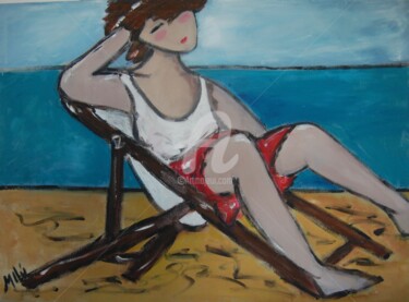 Painting titled "sentada na praia" by Milu Petersen, Original Artwork