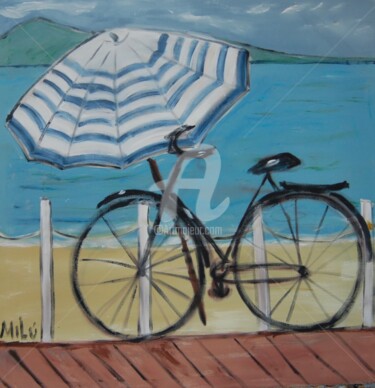 Pintura intitulada "bike e guardasol" por Milu Petersen, Obras de arte originais