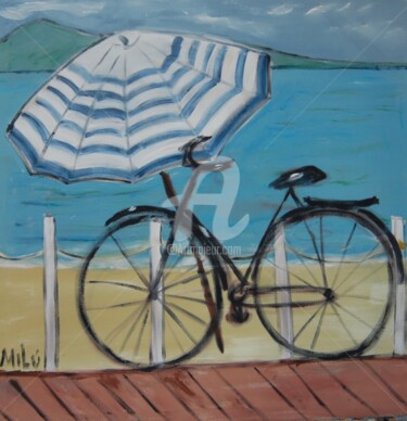 Painting titled "bike e guardasol" by Milu Petersen, Original Artwork