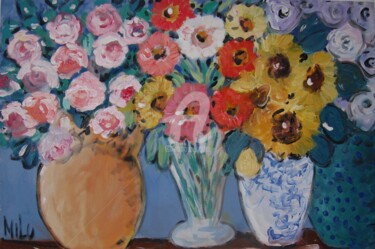 Pintura intitulada "les fleur" por Milu Petersen, Obras de arte originais