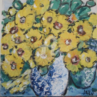Painting titled "flores amarelas" by Milu Petersen, Original Artwork