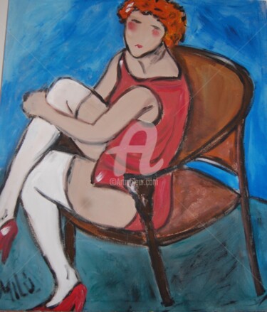Pintura intitulada "mulher com meias br…" por Milu Petersen, Obras de arte originais