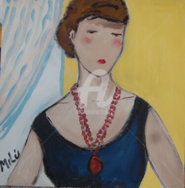 Pintura titulada "menina de colar ver…" por Milu Petersen, Obra de arte original