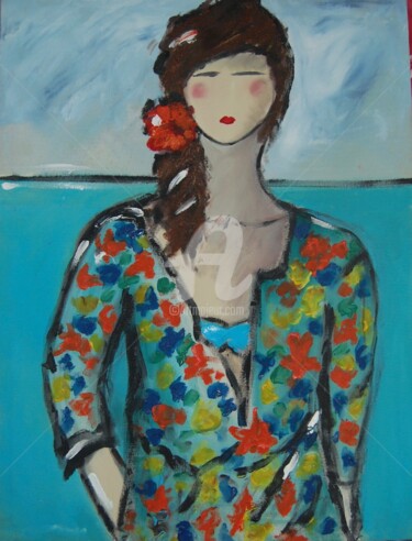 Painting titled "flor no cabelo" by Milu Petersen, Original Artwork