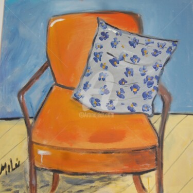 Painting titled "cadeira laranja" by Milu Petersen, Original Artwork