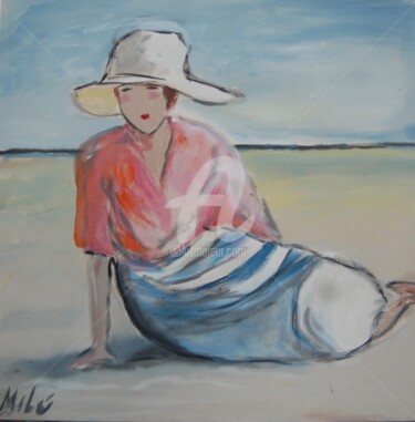 Pintura intitulada "sentada na praia" por Milu Petersen, Obras de arte originais