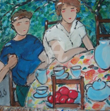 Pintura intitulada "casal no jardim" por Milu Petersen, Obras de arte originais, Acrílico