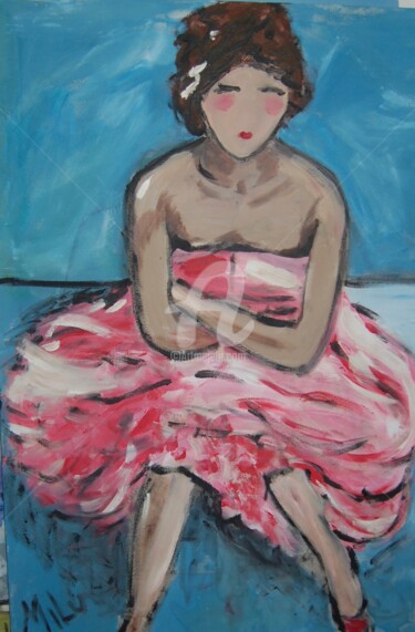 Schilderij getiteld "vestido rosa" door Milu Petersen, Origineel Kunstwerk