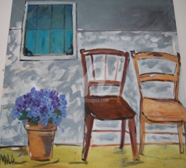Painting titled "janela e cadeiras" by Milu Petersen, Original Artwork