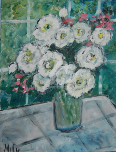 Pintura intitulada "flores brancas" por Milu Petersen, Obras de arte originais