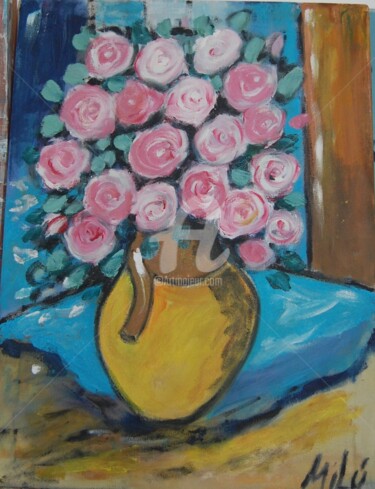 Pintura intitulada "flores rosas" por Milu Petersen, Obras de arte originais