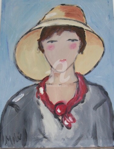 Pintura intitulada "girl with hat" por Milu Petersen, Obras de arte originais