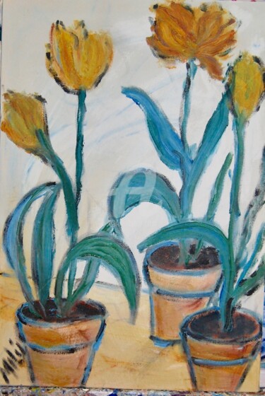 Pittura intitolato "tulipas amarelas" da Milu Petersen, Opera d'arte originale