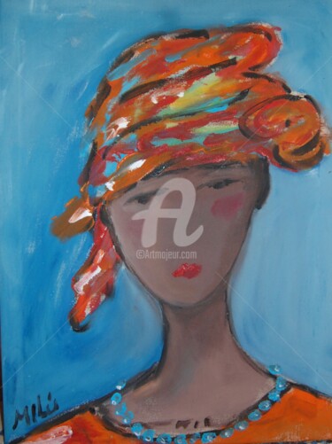 Painting titled "Negra turbante core…" by Milu Petersen, Original Artwork, Acrylic