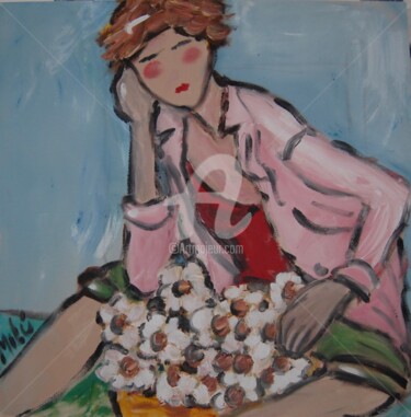 Pintura intitulada "ela e suas flores" por Milu Petersen, Obras de arte originais, Acrílico