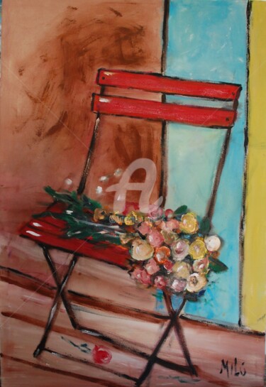 Painting titled "red chair" by Milu Petersen, Original Artwork, Acrylic