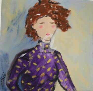 Pintura intitulada "lady with purple bl…" por Milu Petersen, Obras de arte originais, Acrílico