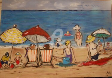 Painting titled "a day at the beach" by Milu Petersen, Original Artwork, Acrylic
