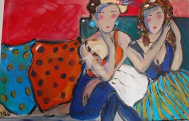 Schilderij getiteld "two ladies" door Milu Petersen, Origineel Kunstwerk, Acryl