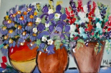 Painting titled "flowers and vases" by Milu Petersen, Original Artwork, Acrylic