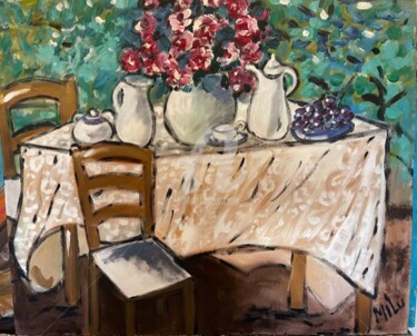 Painting titled "garden table" by Milu Petersen, Original Artwork, Acrylic