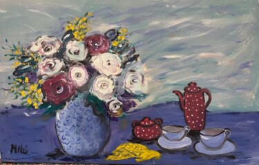Painting titled "blue vase" by Milu Petersen, Original Artwork, Acrylic