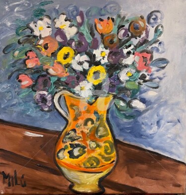 Painting titled "yellow vase" by Milu Petersen, Original Artwork, Acrylic