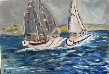 Pittura intitolato "barcos a vela" da Milu Petersen, Opera d'arte originale, Acrilico