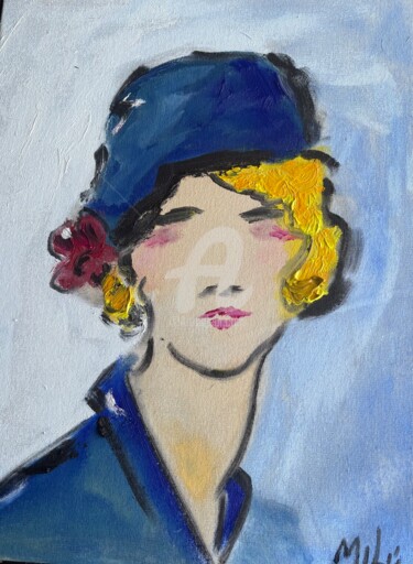 Painting titled "blue hat" by Milu Petersen, Original Artwork, Oil