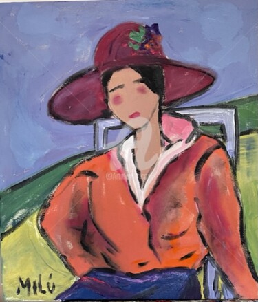 Pintura intitulada "orange blouse" por Milu Petersen, Obras de arte originais, Acrílico