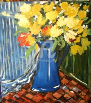 Pintura intitulada "flores amarelas" por Milu Petersen, Obras de arte originais
