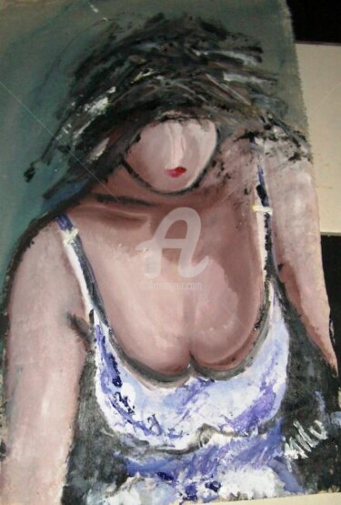 Painting titled "mulher vestido roxo…" by Milu Petersen, Original Artwork