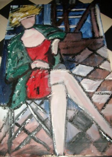 Pintura intitulada "mulher cadeira" por Milu Petersen, Obras de arte originais