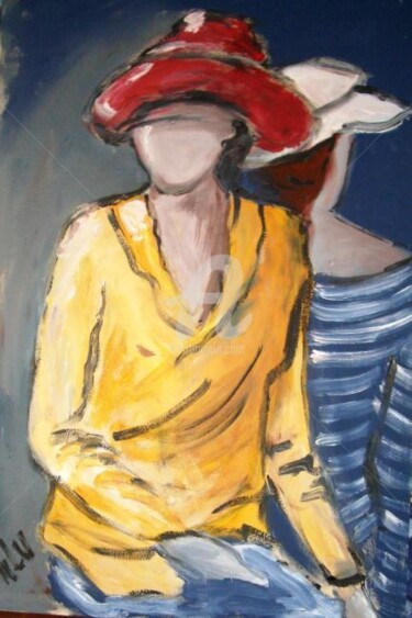 Pintura intitulada "yellow shirt woman" por Milu Petersen, Obras de arte originais