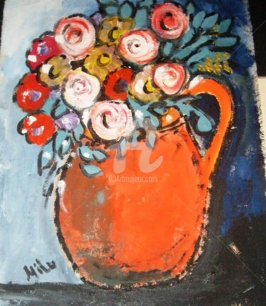 Pintura intitulada "orange vase" por Milu Petersen, Obras de arte originais