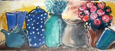 Pintura intitulada "vasos e rosas" por Milu Petersen, Obras de arte originais