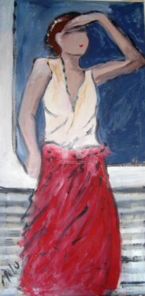 Painting titled "mulher saia vermelha" by Milu Petersen, Original Artwork