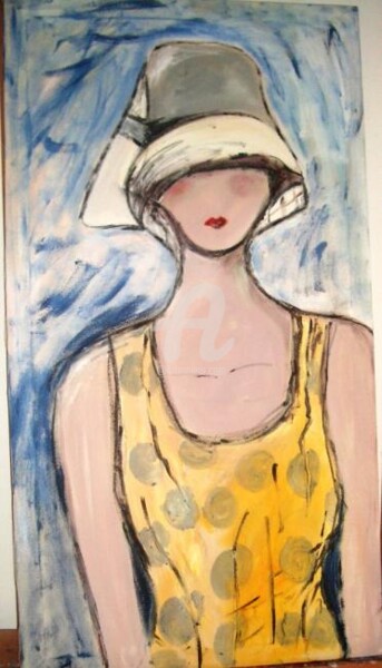 Painting titled "vestido amarelo" by Milu Petersen, Original Artwork