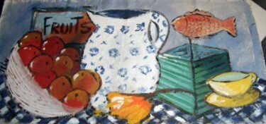 Pintura intitulada "jarro azul e branco" por Milu Petersen, Obras de arte originais
