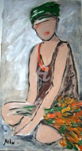 Pintura intitulada "vendedora de tulipas" por Milu Petersen, Obras de arte originais