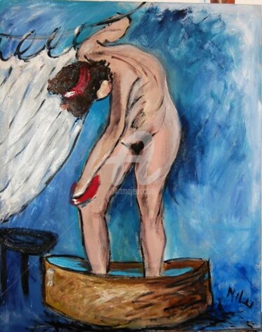 Pintura intitulada "o banho" por Milu Petersen, Obras de arte originais