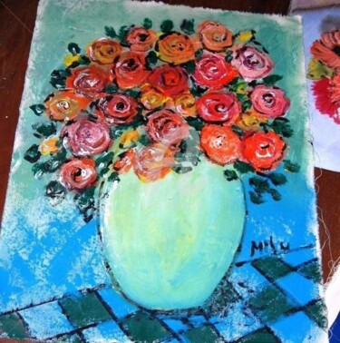 Painting titled "green vase" by Milu Petersen, Original Artwork