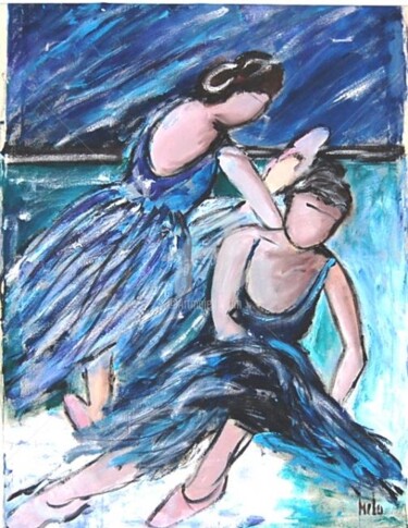 Pintura intitulada "bailarinas em fundo…" por Milu Petersen, Obras de arte originais