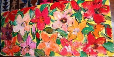 Painting titled "flores tons laranja…" by Milu Petersen, Original Artwork