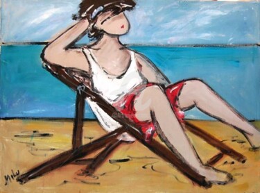 Pintura intitulada "mulher na praia" por Milu Petersen, Obras de arte originais