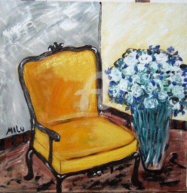 Peinture intitulée "sofa amarelo" par Milu Petersen, Œuvre d'art originale