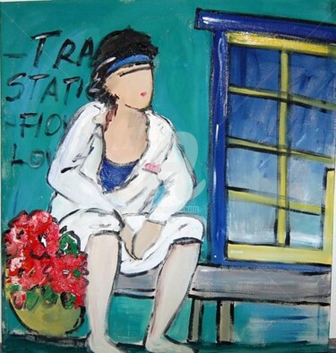 Painting titled "train station woman" by Milu Petersen, Original Artwork