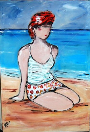 Painting titled "mulher na praia" by Milu Petersen, Original Artwork