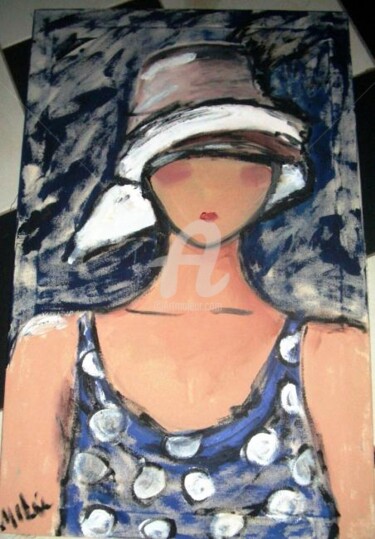 Pintura intitulada "mulher azul" por Milu Petersen, Obras de arte originais
